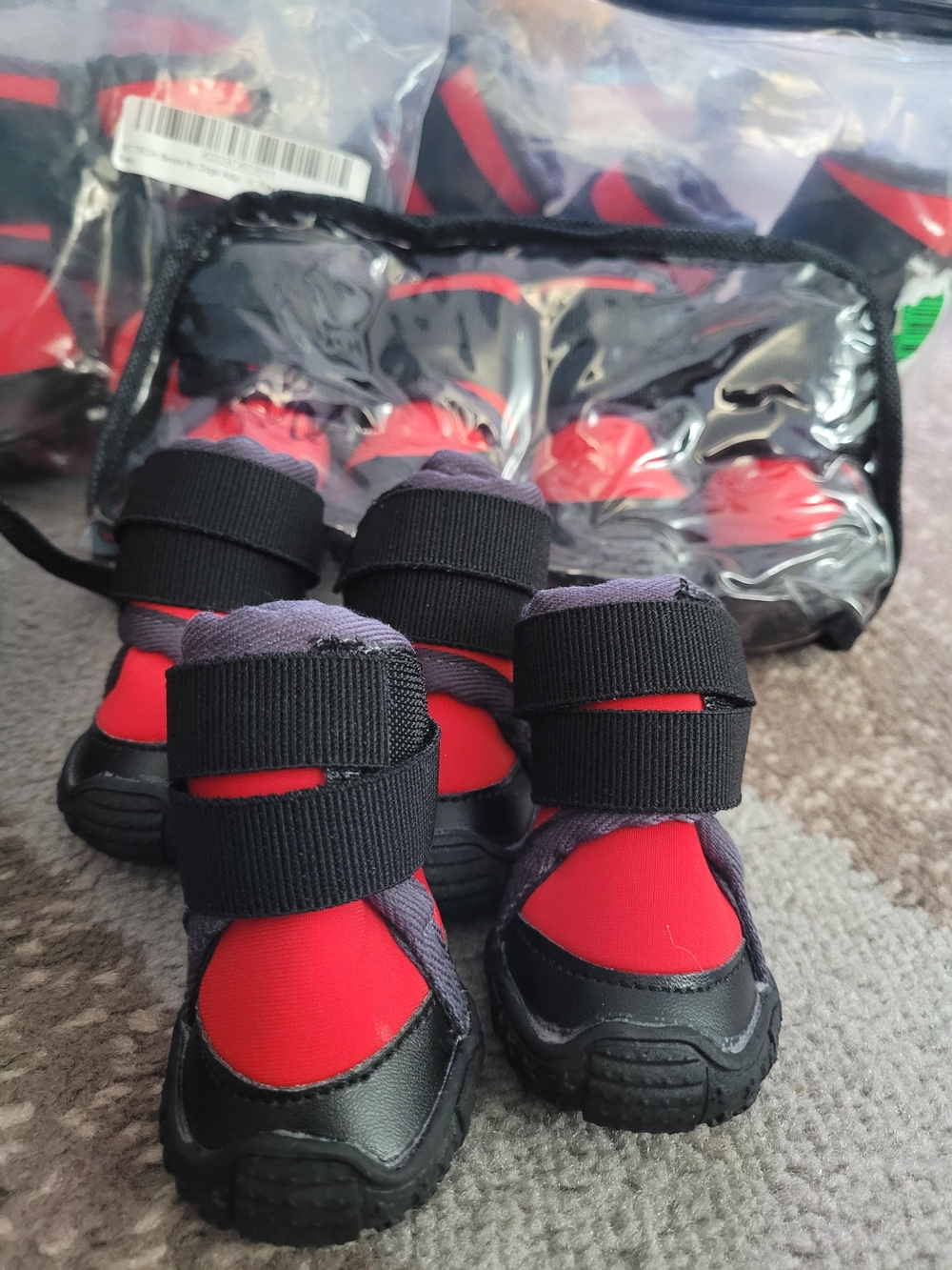 Red and Black Dog Boots with Secure Velcro Straps